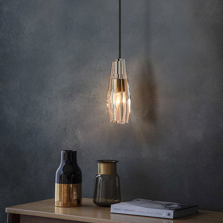 Modern Shaded Crystal Pendant Light - Simplicity Block Design Brass Ceiling Fixture