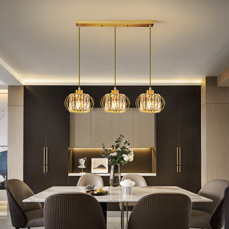 Modern Brass Globe Pendant Light With Crystal Accents Stylish Ceiling Lantern For Dining Area