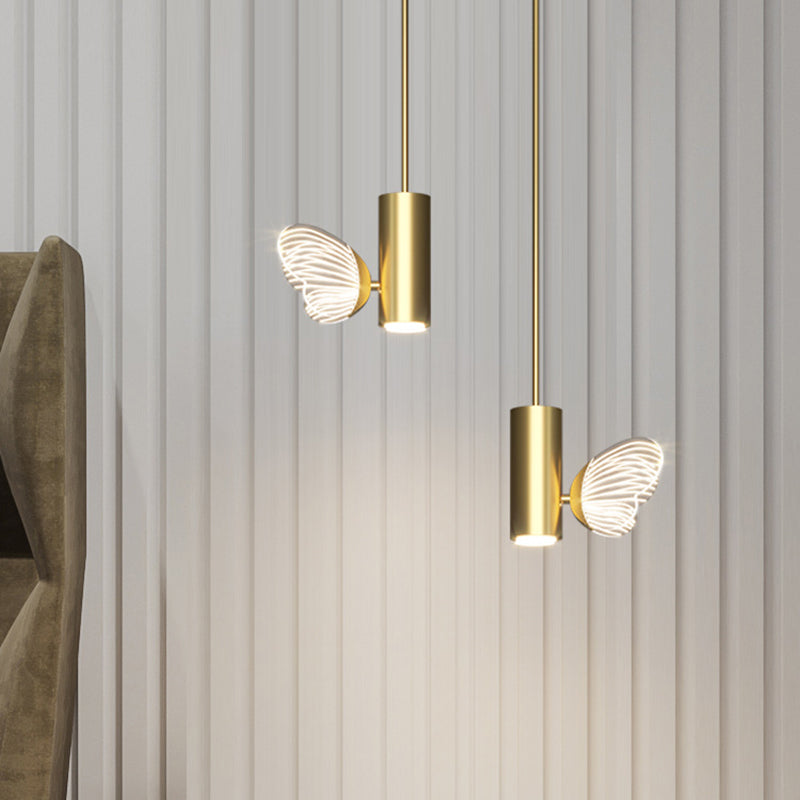 Led Brass Finish Spotlight Pendant Light With Acrylic Shade - Simple Style Twig & Butterfly Design