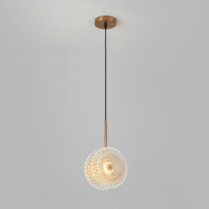 Brass Plated Crystal Glass Led Pendant Light For Dining Spaces / A