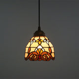 Brown Baroque Stained Glass Pendant Light For Restaurant Ceiling / 6 Cord