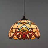 Brown Baroque Stained Glass Pendant Light For Restaurant Ceiling / 10 Cord