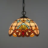 Brown Baroque Stained Glass Pendant Light For Restaurant Ceiling / 10 Chain