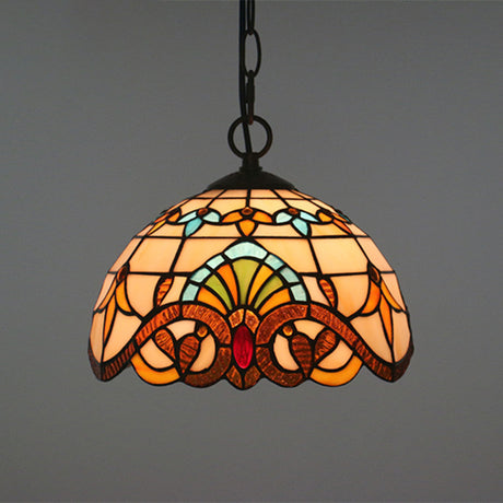 Brown Baroque Stained Glass Pendant Light For Restaurant Ceiling / 10 Chain