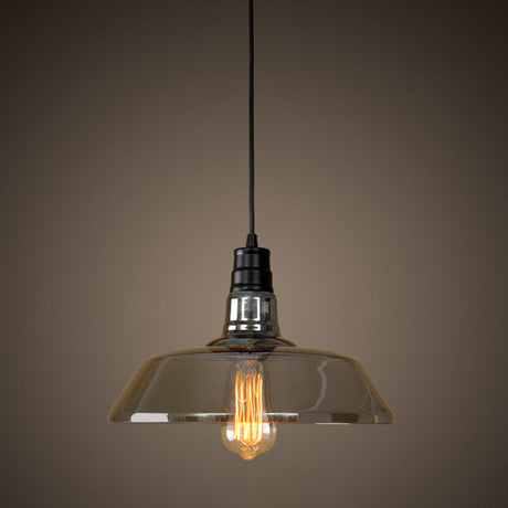 Industrial Black Barn Shaped Pendant Light With Smoke Grey Glass - Diner Suspension Lighting Gray
