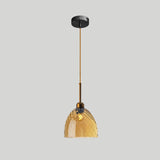 Loft Style Twisted Glass Hanging Lamp - 1 Bulb Dining Room Ceiling Light Fixture Amber / Bell