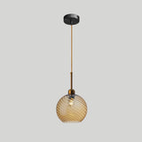 Loft Style Twisted Glass Hanging Lamp - 1 Bulb Dining Room Ceiling Light Fixture Amber / Dome