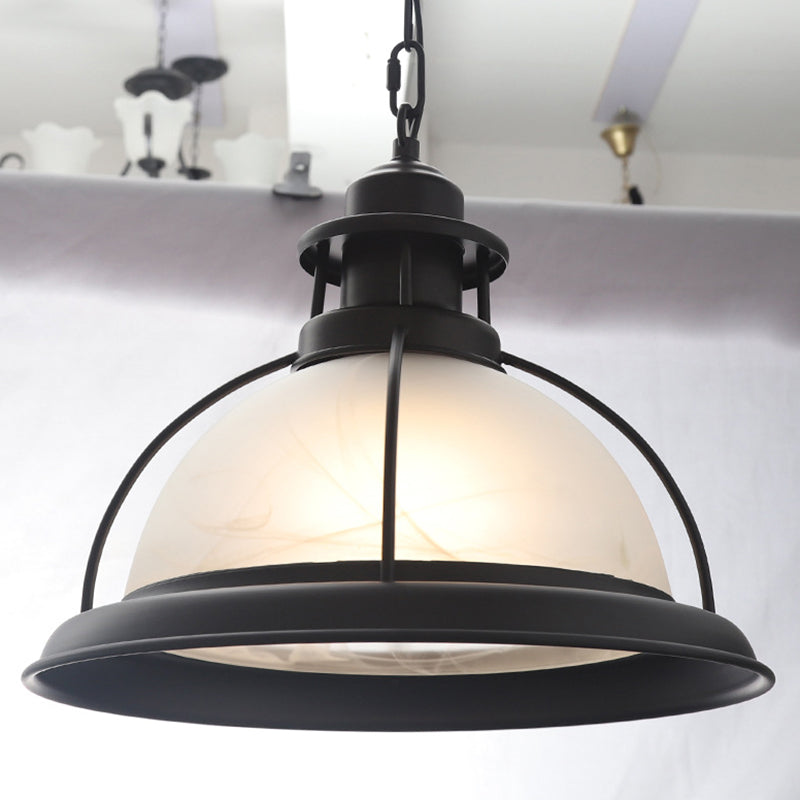 Vintage Glass Bowl Cage Suspension Light For Dining Room