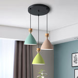 Colorful Macaroon Pendant Light With Adjustable Wire - Green Pink And Yellow 3-Light Cluster Cone