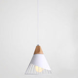 Nordic Solid Wood Macaroon Pendant Lamp With Iron Hollow Shade For Bedroom White