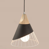 Nordic Solid Wood Macaroon Pendant Lamp With Iron Hollow Shade For Bedroom
