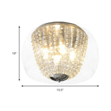 Modern Chrome Ceiling Lamp With Clear Crystal Beaded Strand And 4 Bulbs - Flush Mount Light