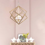 Gold Industrial Metal Pendant Light Fixture: Prismatic/Rhombus Cage Shade 4-Light Suspension