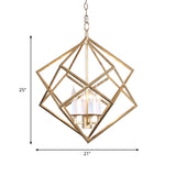 Gold Industrial Metal Pendant Light Fixture: Prismatic/Rhombus Cage Shade 4-Light Suspension