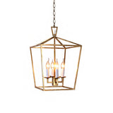 Gold Industrial Metal Pendant Light Fixture: Prismatic/Rhombus Cage Shade 4-Light Suspension