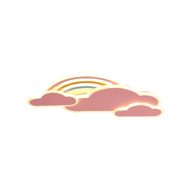 Rainbow Cloudy Ceiling Light - White/Pink Cartoon Led Flush-Mount Fixture Warm/White
