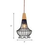 Vintage Metallic Cage Pendant Lamp With Black Finish And One Head For Ceiling Hanging -