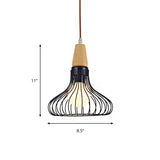 Vintage Metallic Cage Pendant Lamp With Black Finish And One Head For Ceiling Hanging -