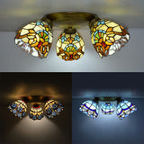 Vintage Stained Glass Dome Shade Ceiling Fixture - Victorian/Mediterranean/Baroque Pattern Flush