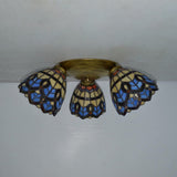 Vintage Stained Glass Dome Shade Ceiling Fixture - Victorian/Mediterranean/Baroque Pattern Flush