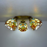 Vintage Stained Glass Dome Shade Ceiling Fixture - Victorian/Mediterranean/Baroque Pattern Flush