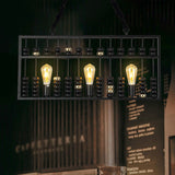Vintage Black Metal Abacus Pendant Ceiling Fixture With 3 Bulbs - Ideal Hanging Lamp For Restaurants