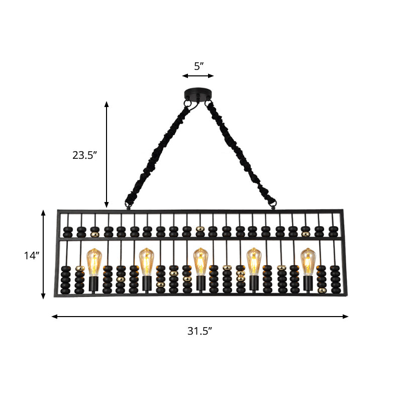 Vintage Black Metal Abacus Pendant Ceiling Fixture With 3 Bulbs - Ideal Hanging Lamp For Restaurants