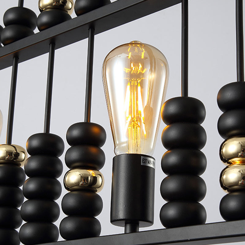 Vintage Black Metal Abacus Pendant Ceiling Fixture With 3 Bulbs - Ideal Hanging Lamp For Restaurants