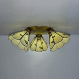 Tiffany Stained Glass Ceiling Light In Pink/Blue/Beige For Bedroom With 3 Conic Heads