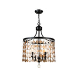 Vintage Style Round Chandelier Light - Metal And Shell 4 Lights Black Bedroom Suspension