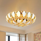 23.5/31.5 Contemporary Crystal And Glass Round Flush Ceiling Light With Leaf Pattern In Gold / 23.5