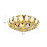 23.5/31.5 Contemporary Crystal And Glass Round Flush Ceiling Light With Leaf Pattern In Gold