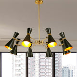 Modern Flared Iron Chandelier Pendant Light In Sleek Black For Living Room - 3/6/8 Lights Ceiling