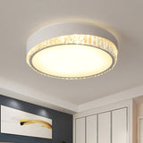 Round Crystal Led Flush Mount Ceiling Light For Bedroom - 16.5/20.5 White With Adjustable Warm And 3