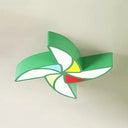 Cartoon Toy Windmill Ceiling Mount Light For Kindergarten – Acrylic And Metal Flush Green / White