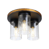 Rustic Clear Glass Ceiling Light With 3 Downward Cylindrical Bulbs - Flushmount
