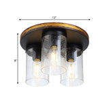 Rustic Clear Glass Ceiling Light With 3 Downward Cylindrical Bulbs - Flushmount