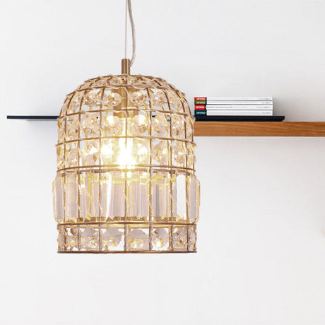 Dome Crystal Ceiling Pendant - Traditional Brass Drop Lamp With Metallic Frame (9/14/18 Width) / 9