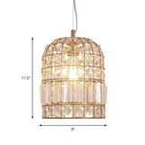 Dome Crystal Ceiling Pendant - Traditional Brass Drop Lamp With Metallic Frame (9/14/18 Width)