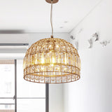 Dome Crystal Ceiling Pendant - Traditional Brass Drop Lamp With Metallic Frame (9/14/18 Width)