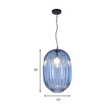 Vintage Blue Glass Lantern Pendant Light Fixture - 1 Head Suspension For Living Room