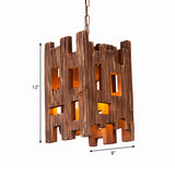 Country Style Wooden Pendant Lamp With Adjustable Chain - Brown Rectangular Design Ideal For 1 Bulb