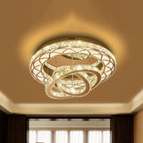 Modern Led Crystal Flush Mount Ceiling Lamp In Chrome - 23.5/31.5 Wide Ring Ideal For Living Room