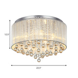 Contemporary Silver Flush Mount Drum Light With 6-Light Crystal Fixture For Bedrooms