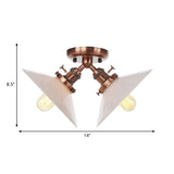 Rustic Semi Flush Ceiling Light With Flared Iron Design And 2 Bulbs - Black/Bronze Finish