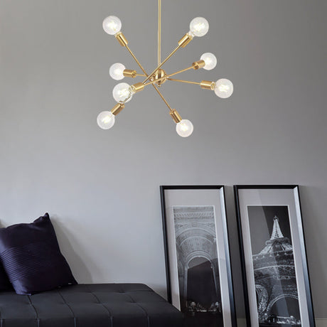 Sputnik Hanging Chandelier - Industrial Metal Pendant Light With 6/8/10 Bulbs In Brass/Chrome For