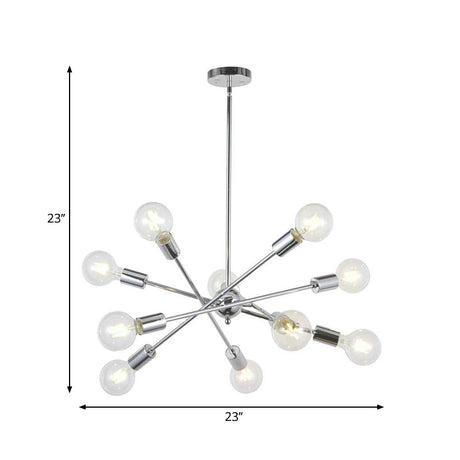 Sputnik Hanging Chandelier - Industrial Metal Pendant Light With 6/8/10 Bulbs In Brass/Chrome For