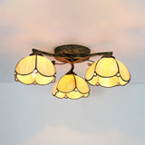Rustic Dome Ceiling Fixture - Beige/Yellow-Blue/Clear/Blue Glass Flush Mount 3 Lights Living Room
