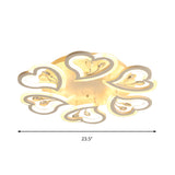 White Heart Shape Led Acrylic Ceiling Lamp - Modern Semi Flush Light With Crystal Accent
