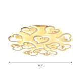 White Heart Shape Led Acrylic Ceiling Lamp - Modern Semi Flush Light With Crystal Accent